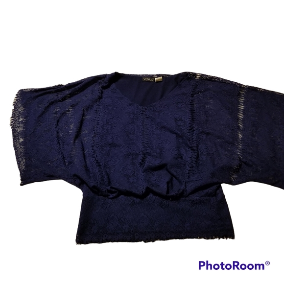 Venus Top Womens Size Small Blue Lace Butterfly Sleeve - Picture 1 of 10